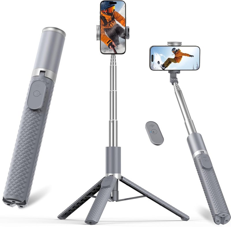 Vimose 62" Phone Tripod & Selfie Stick, Tripod for iPhone with Remote, All-in-1 Cell Phone Stand, Portable, Extendable Stand for Selfies Video Recording Vlog, Compatible with iPhone Android (Grey) - Image 1